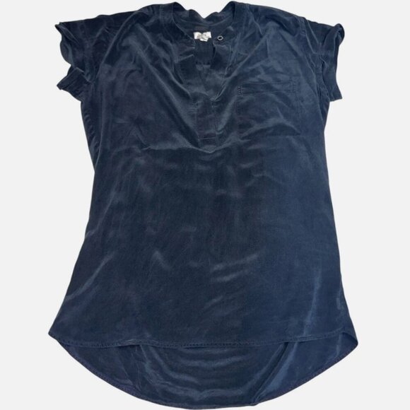 Vince women's minimalist classic blouse buttoned split v neck, navy size S - Picture 1 of 6